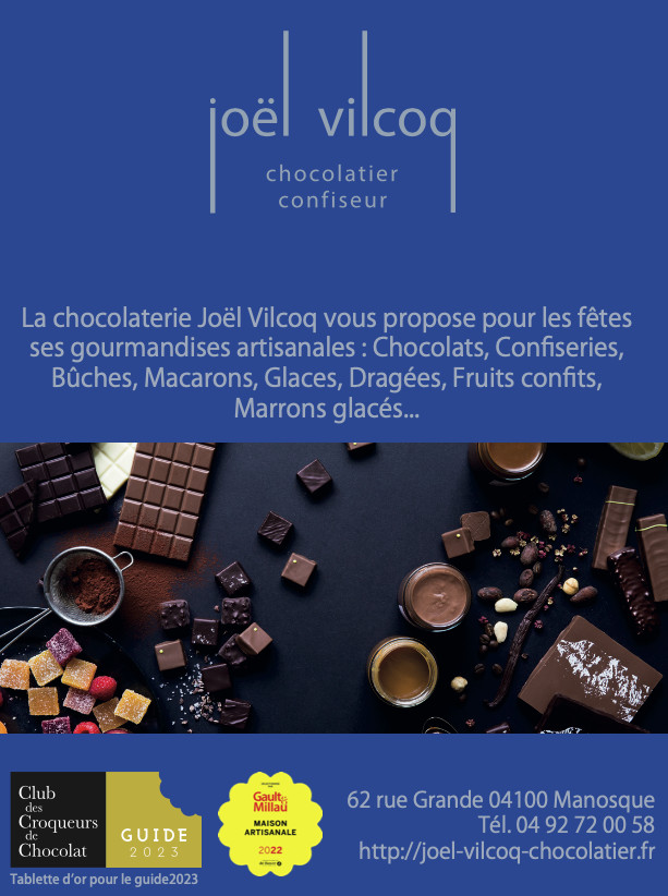 BÛCHES GLACÉES, CHOCOLATS ET GOURMANDISES CHEZ JOËL VILCOQ ARTISAN CHOCOLATIER