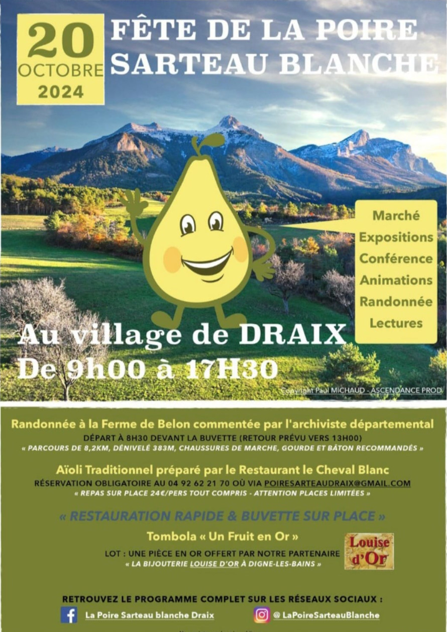 La poire Sarteau est en fête le 20 octobre à Draix. Gagnez une pièce en or !