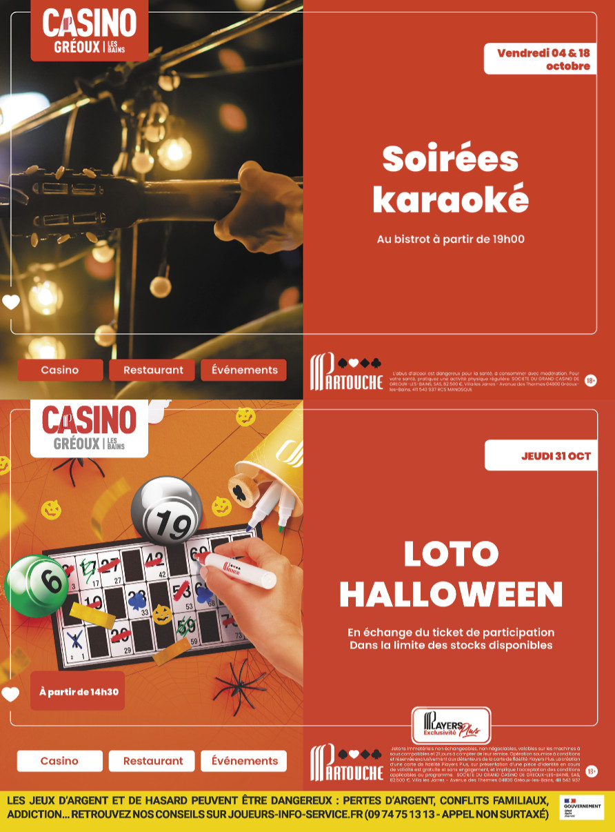 Soirées karaoké, et loto d’Halloween  octobre au Casino Partouche !