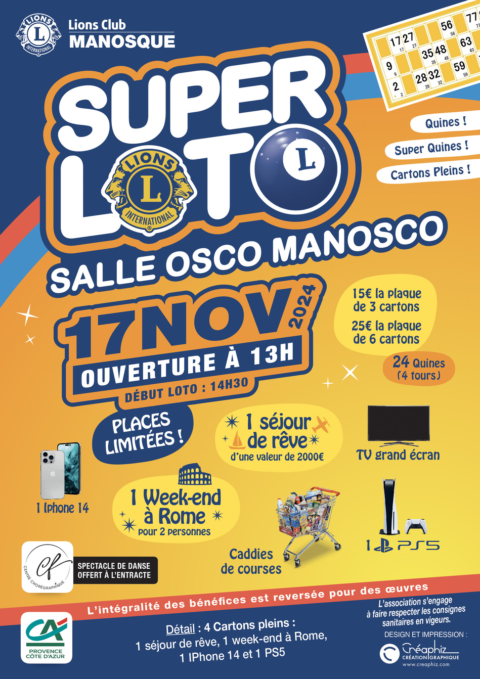 Super loto du Lions Club le 17 novembre 2024 dans la salle Osco Manosco