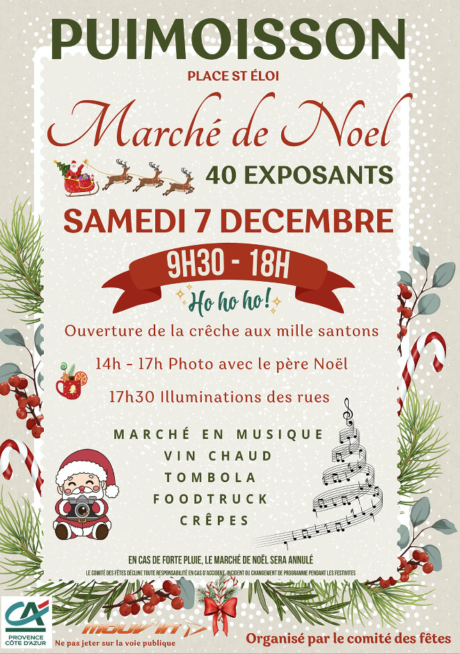 LA FÉÉRIE S’INSTALLE À PUIMOISSON LE SAMEDI 7 DÉCEMBRE À L’OCCASION DU MARCHÉ DE NOËL !