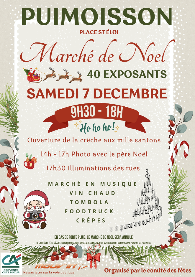 LA FÉÉRIE S’INSTALLE À PUIMOISSON LE SAMEDI 7 DÉCEMBRE À L’OCCASION DU MARCHÉ DE NOËL !